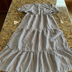 Cute dress, blue/white striped. Short sleeves.